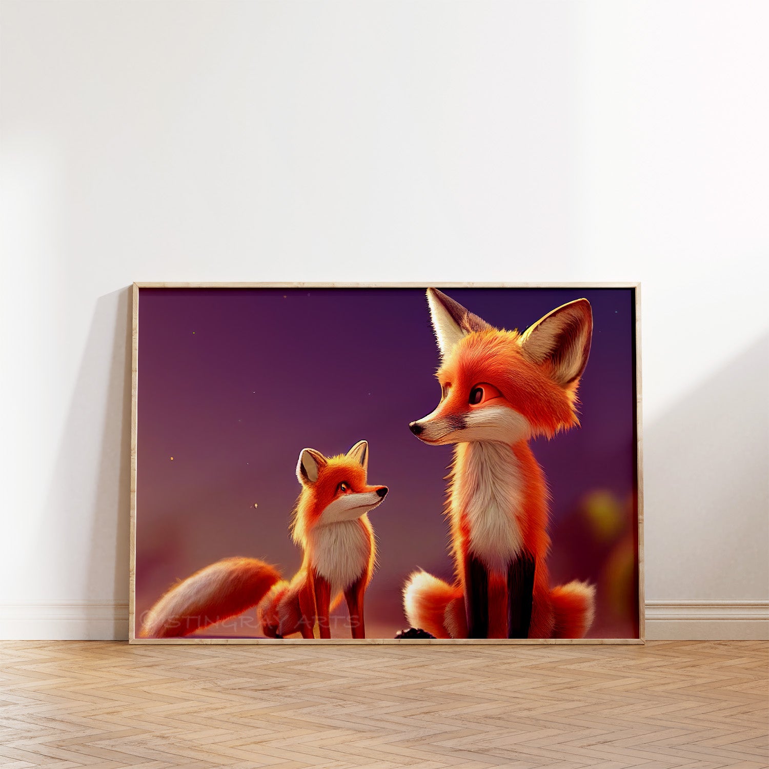 Fox & Cub Under A Night Sky Prints