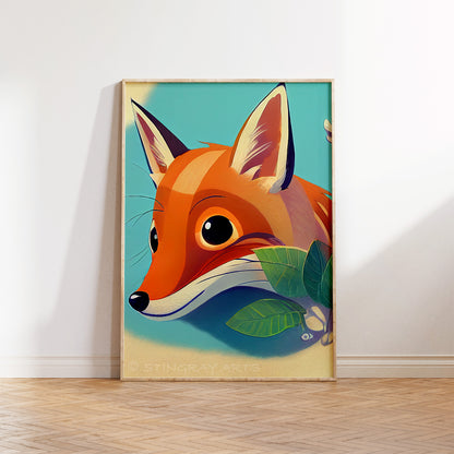 Fox & Leaves Cartoon Prints