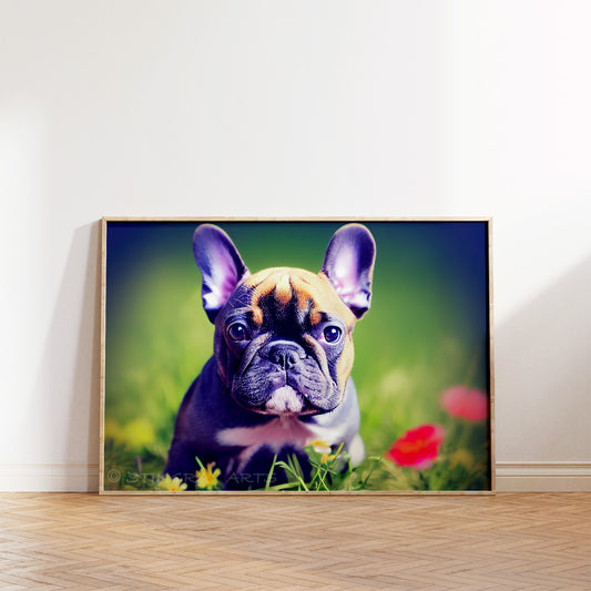 French Bulldog Puppy & Flowers Prints