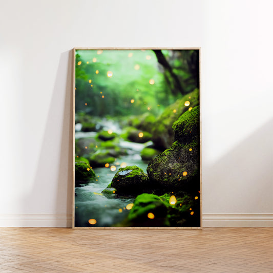 Glowing Fireflies Forest Creek Prints