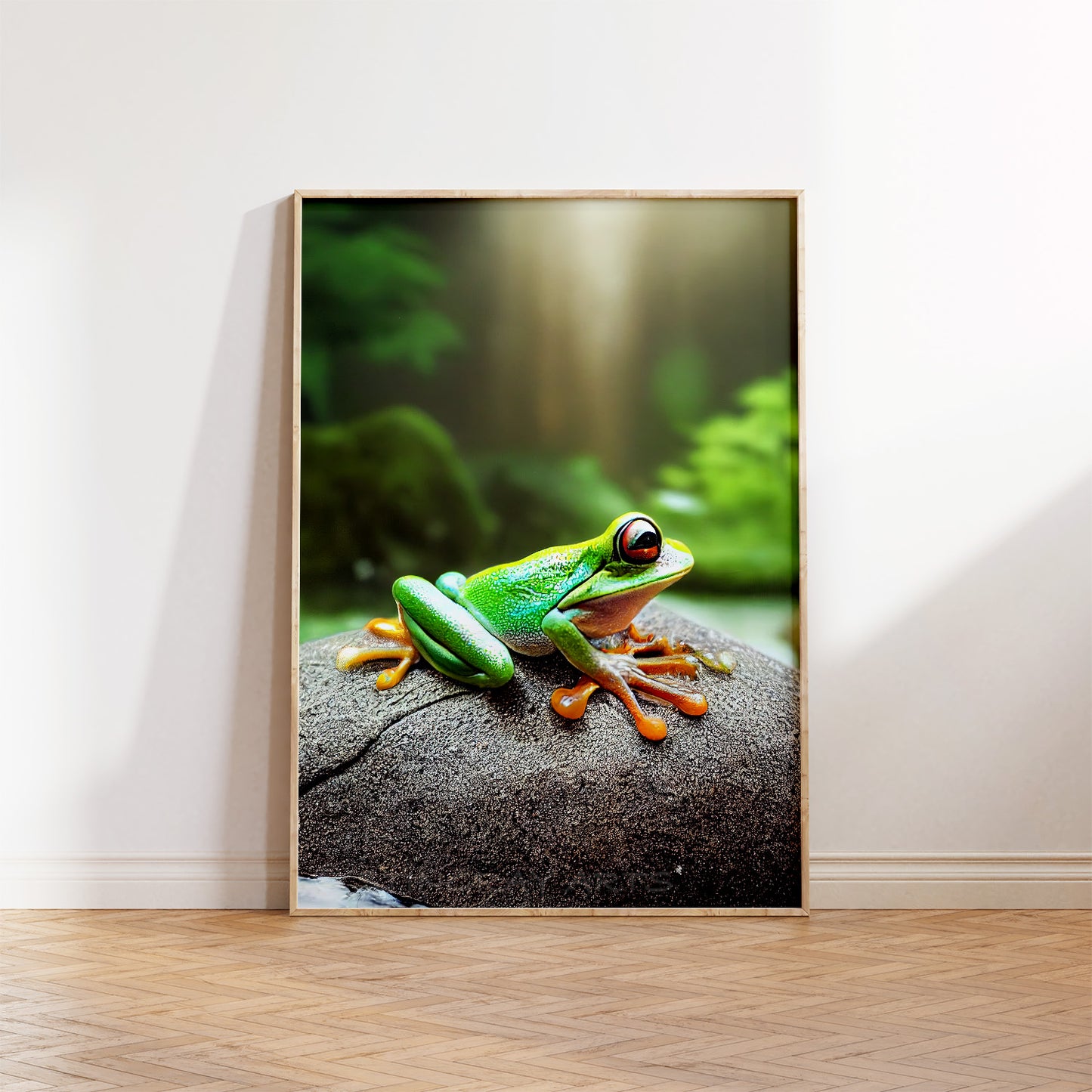 Green Tree Frog On A Rock Prints