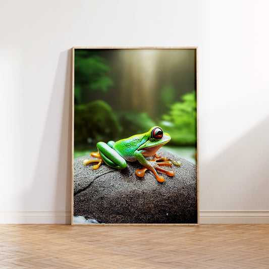 Green Tree Frog On A Rock Prints