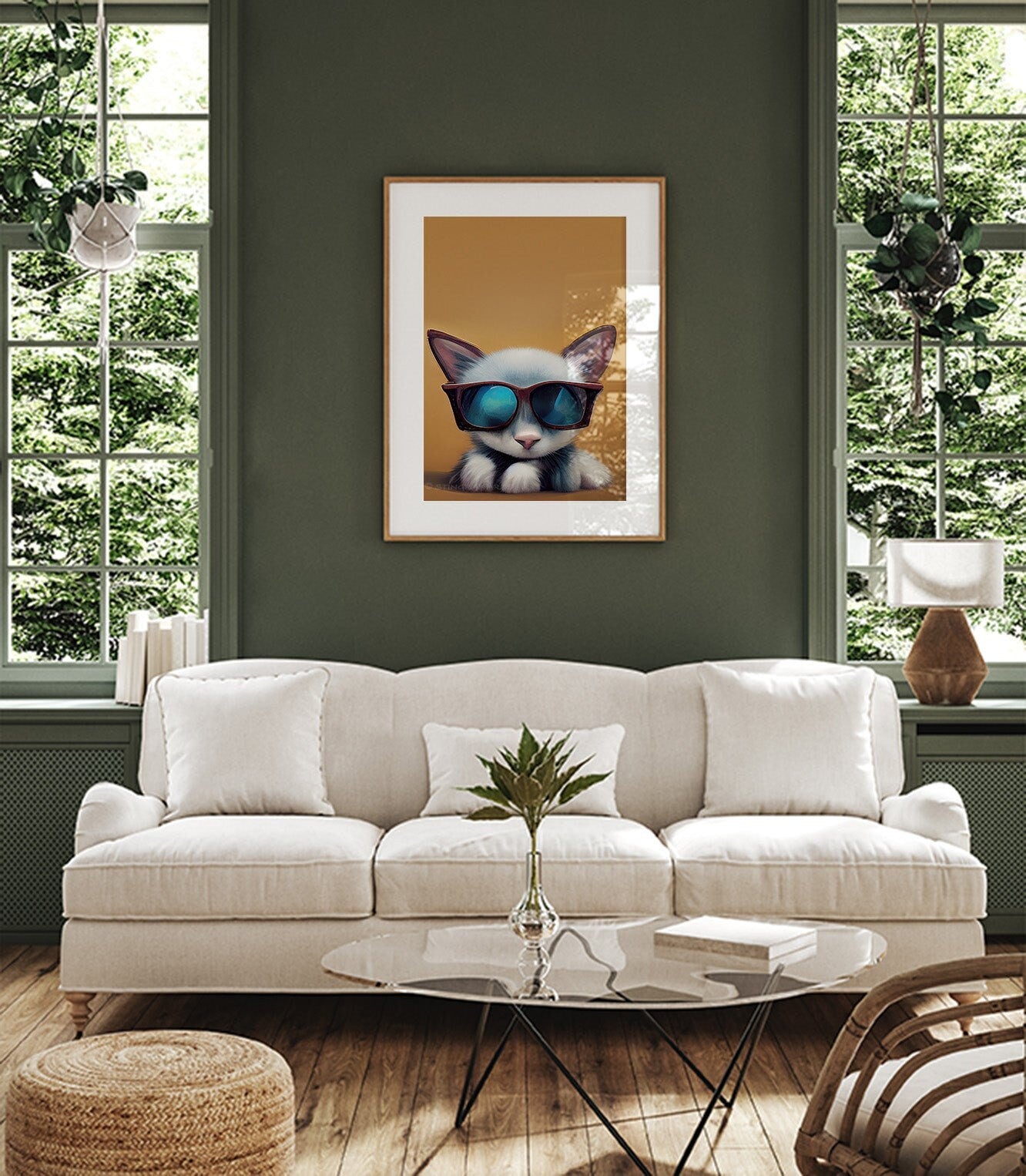 White Kitten Wearing Sunglasses Printable Art - Instant Download