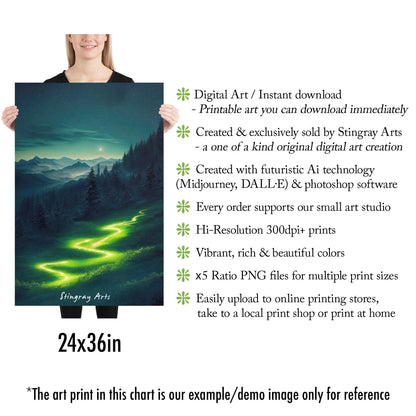 Forest Lake Cabin & Aurora Borealis Printable Art - Instant Download