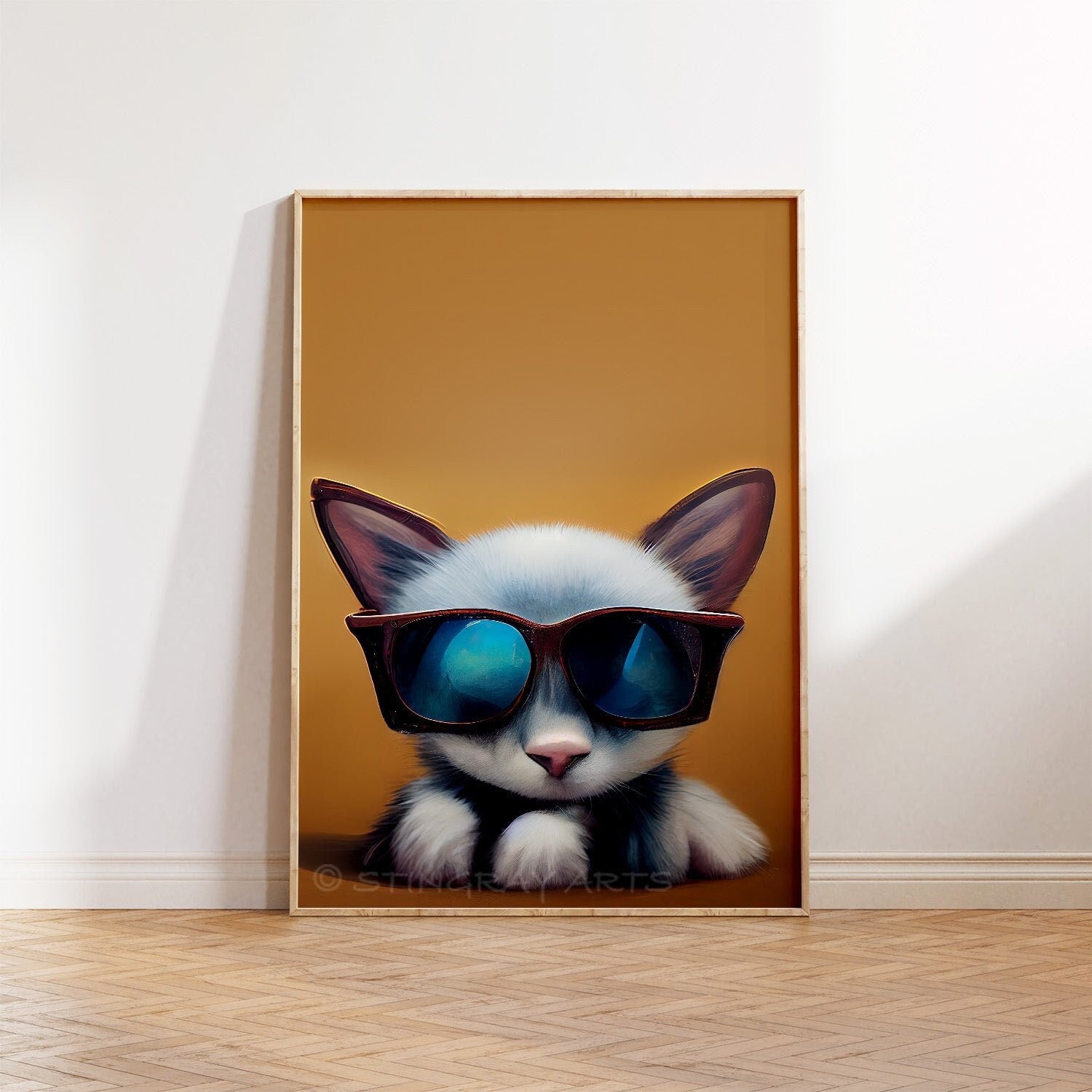 White Kitten Wearing Sunglasses Printable Art - Instant Download