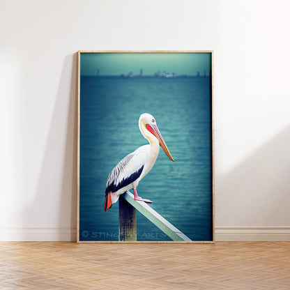 Pelican On A Beach Pier Printable Art - Instant Download