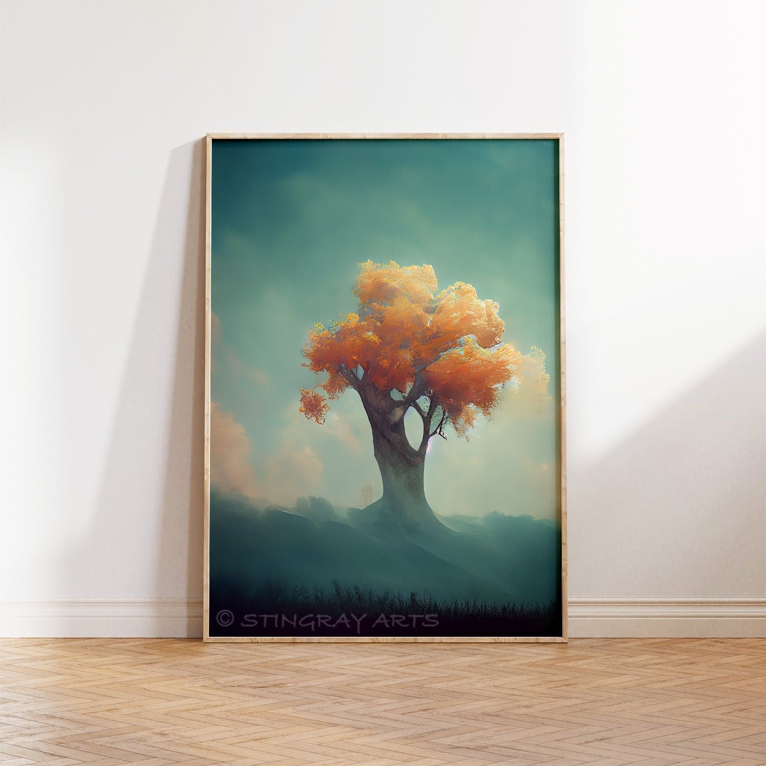 Orange Fall Autumn Tree Printable Art - Instant Download