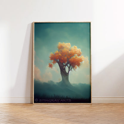 Orange Fall Autumn Tree Printable Art - Instant Download