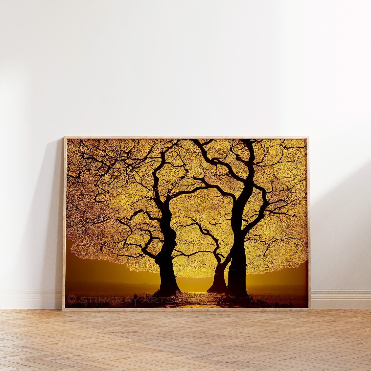 Golden Twisted Trees Printable Art - Instant Download