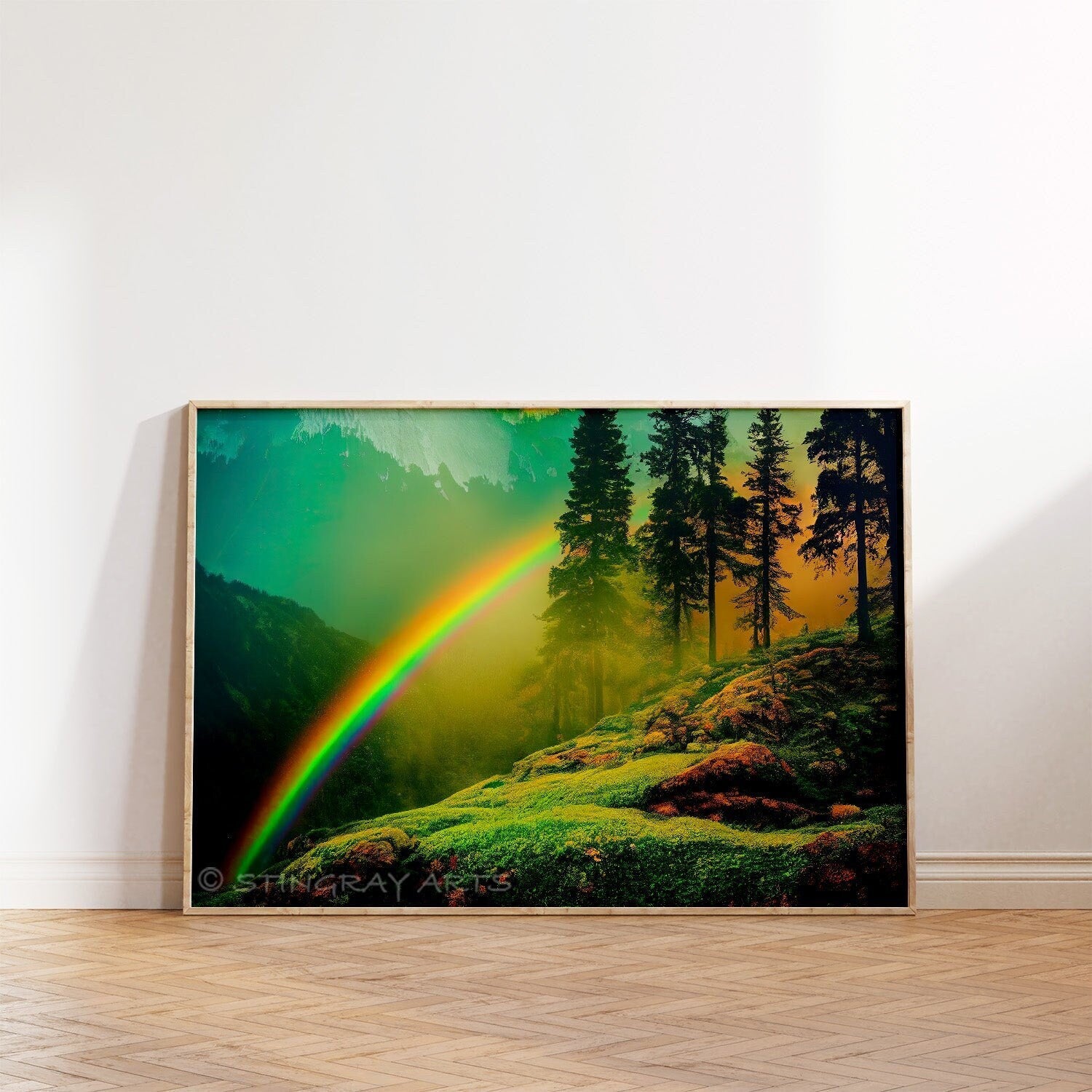 Rainbow In A Forest Printable Art - Instant Download