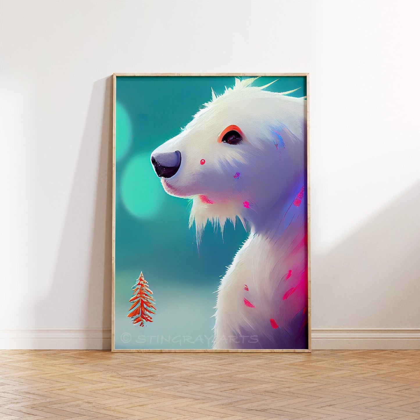 Polar Bear With Pine Tree Printable Art - Instant Download