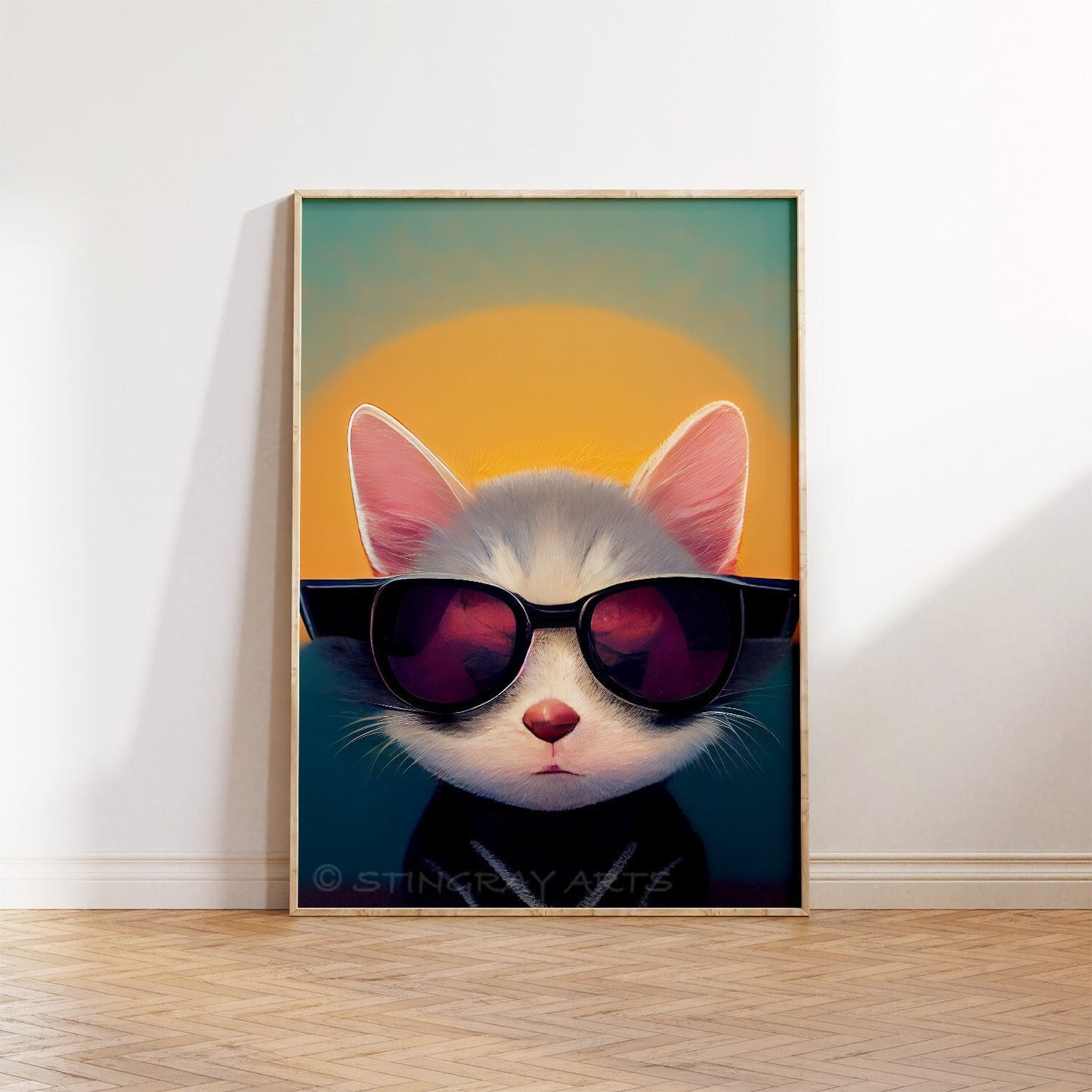 Cool Retro Sun Cat Printable Art - Instant Download