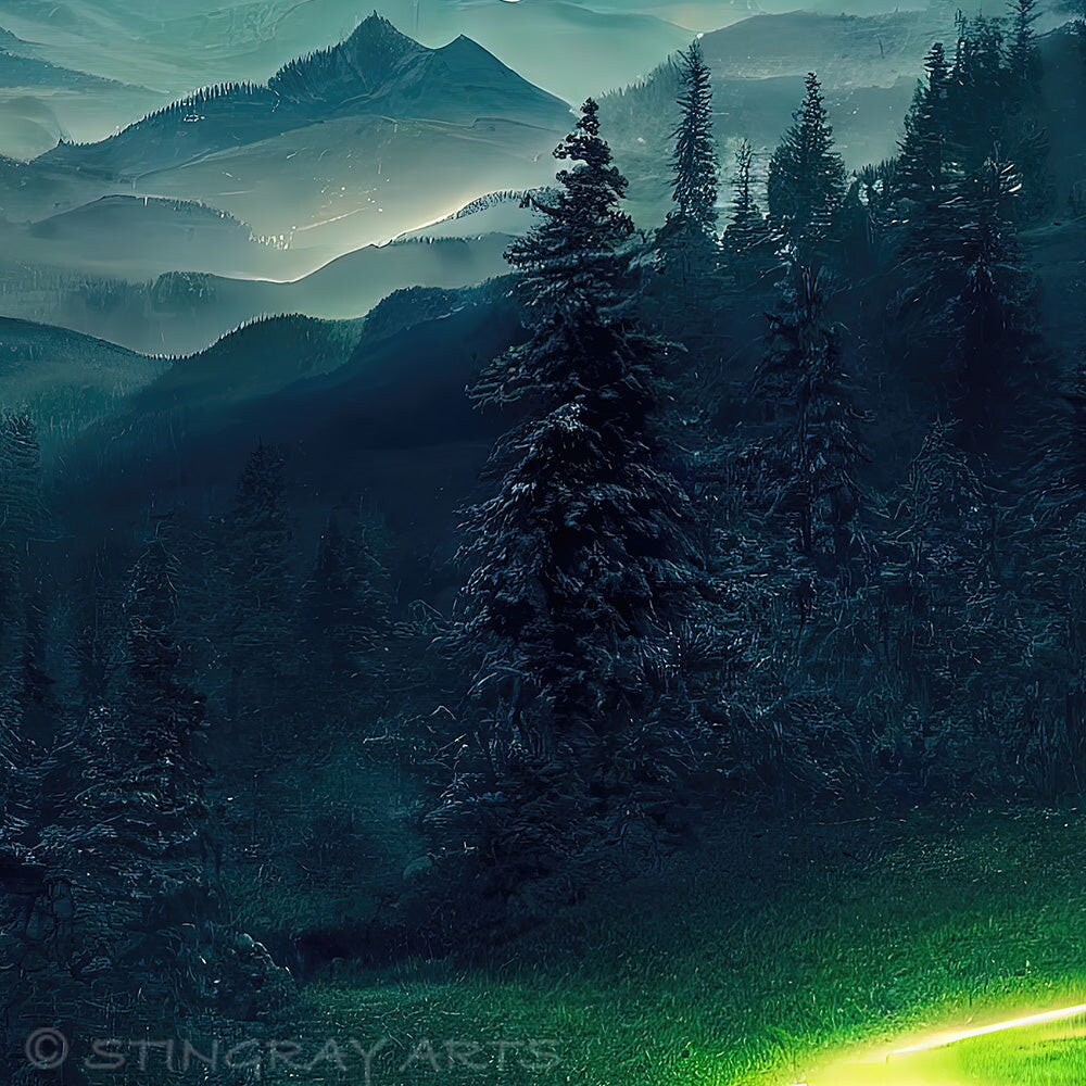 Glow Trail Mountain Printable Art - Instant Download