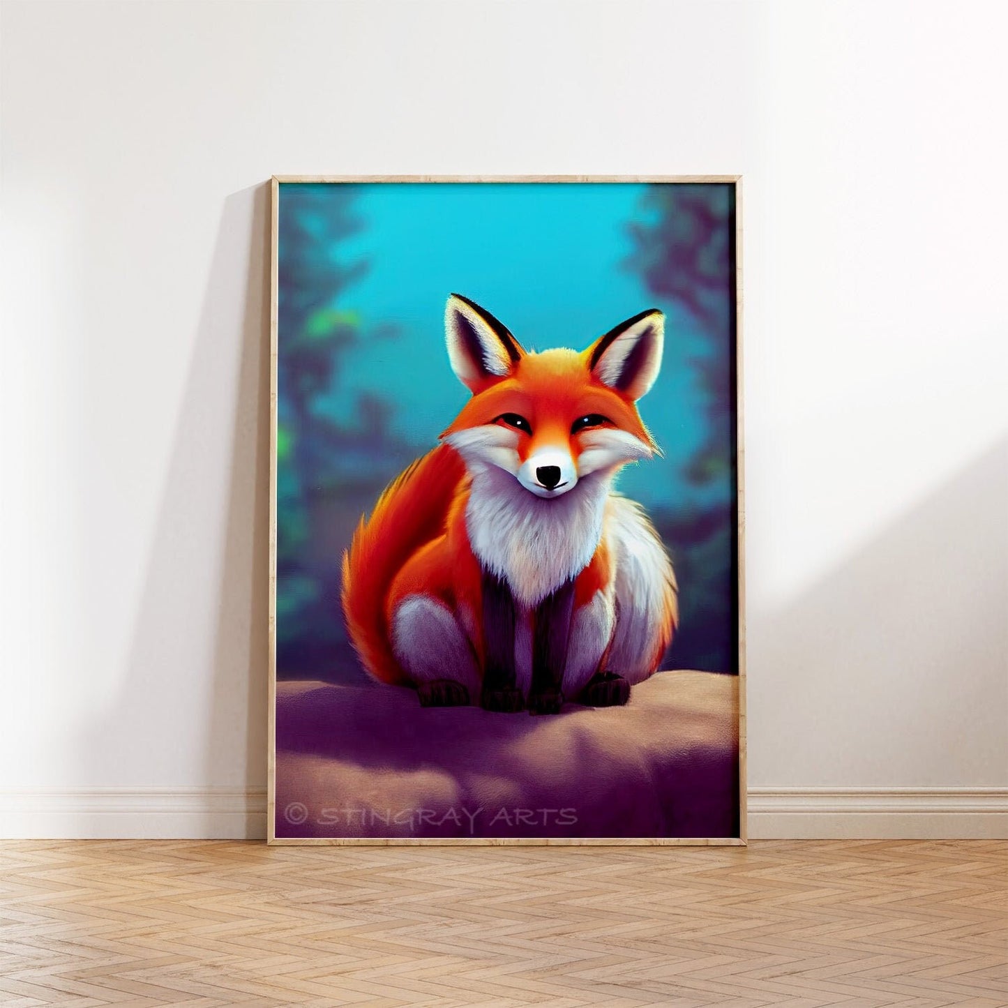 Fluffy Red Fox On A Rock Printable Art - Instant Download