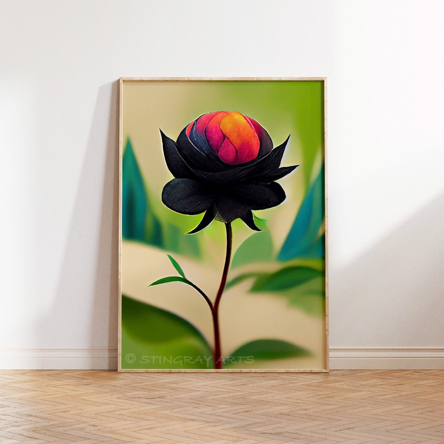 Single Black & Red Rose Flower Printable Art - Instant Download