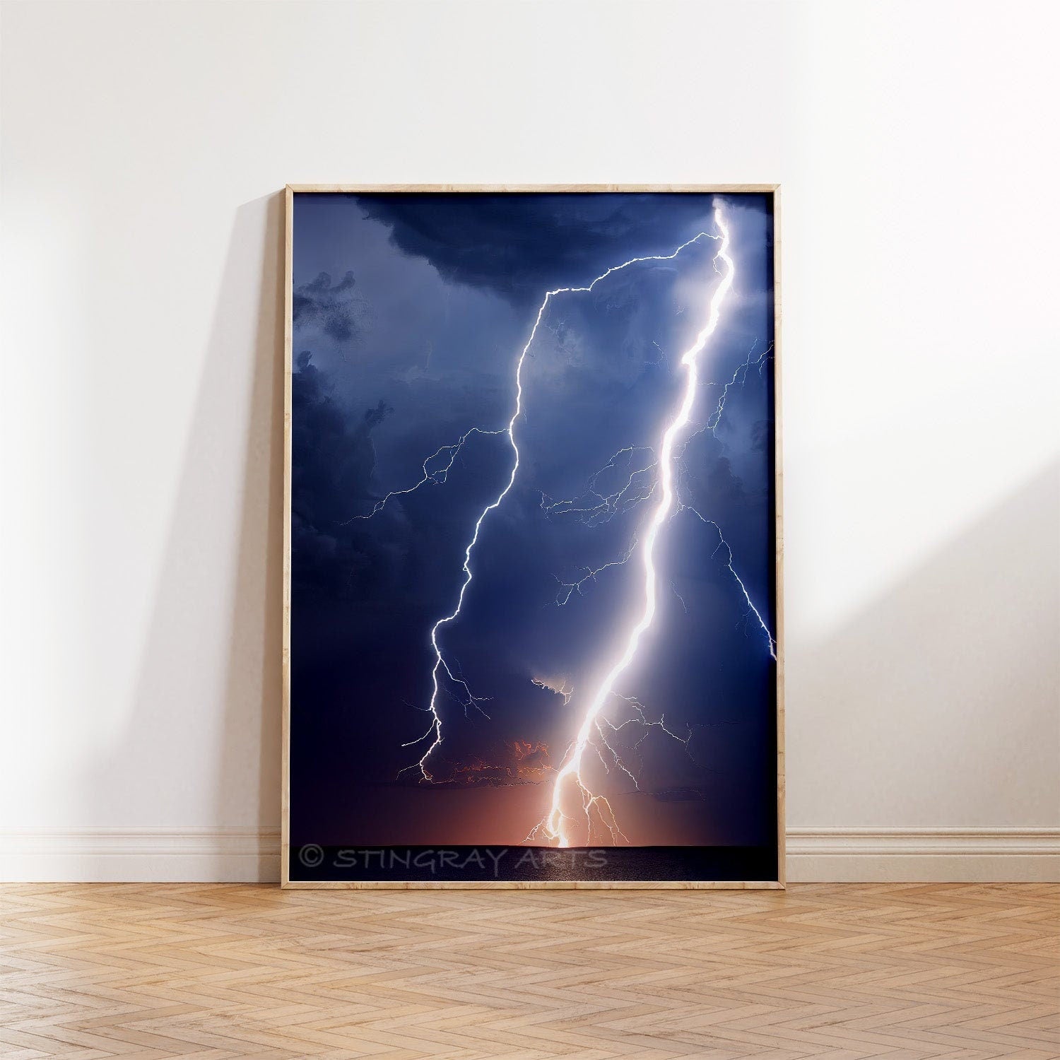 Lightning Bolt Over Ocean Printable Art - Instant Download