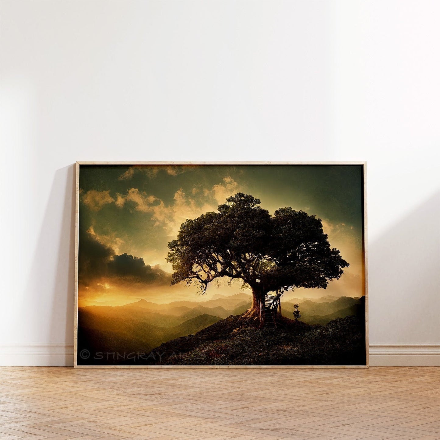 Tree On A Hill Sunset Printable Art - Instant Download