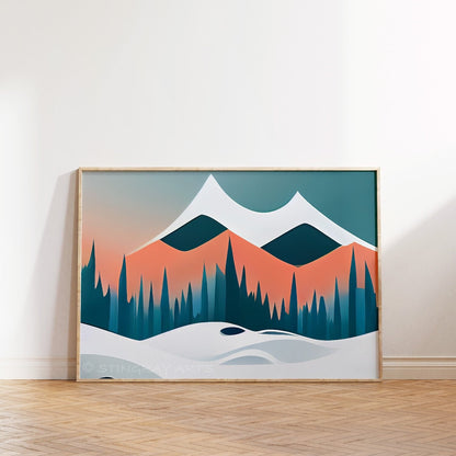 Snow Peaked Mountains Printable Art - Instant Download