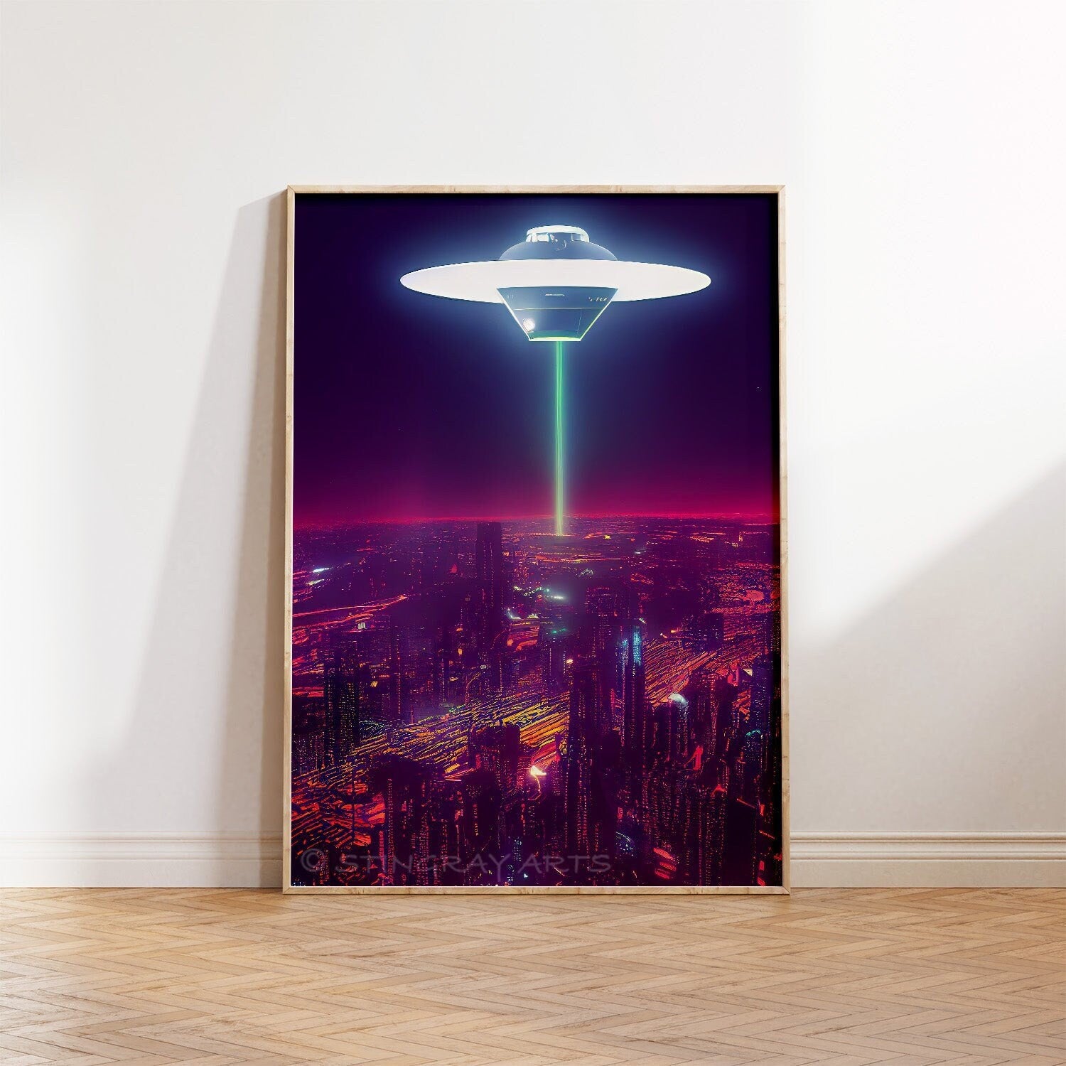 UFO Lights Cyberpunk Printable Art - Instant Download