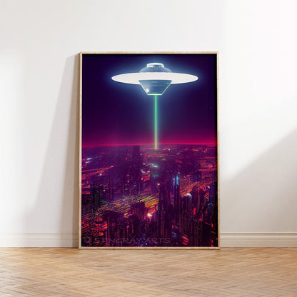 UFO Lights Cyberpunk Printable Art - Instant Download