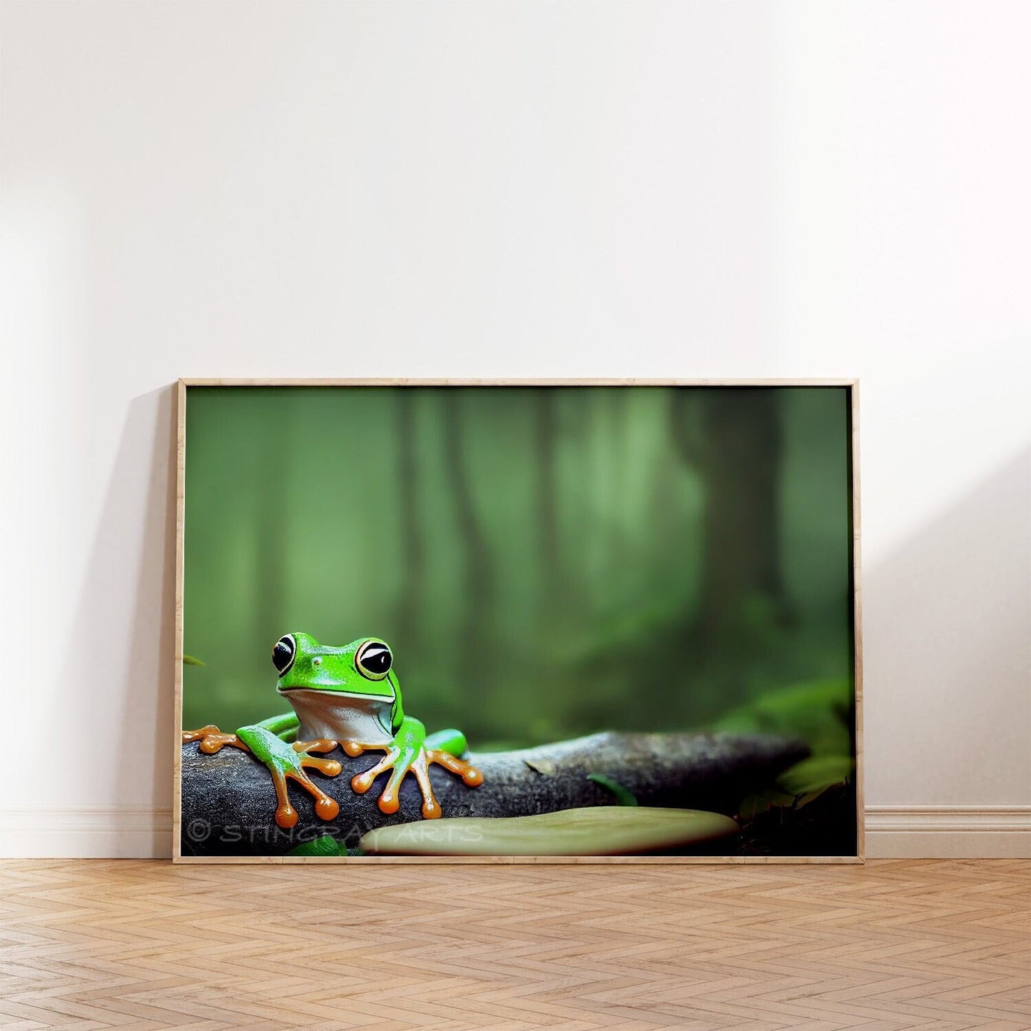 Green Tree Frog In A Rainforest Printable Art - Instant Download