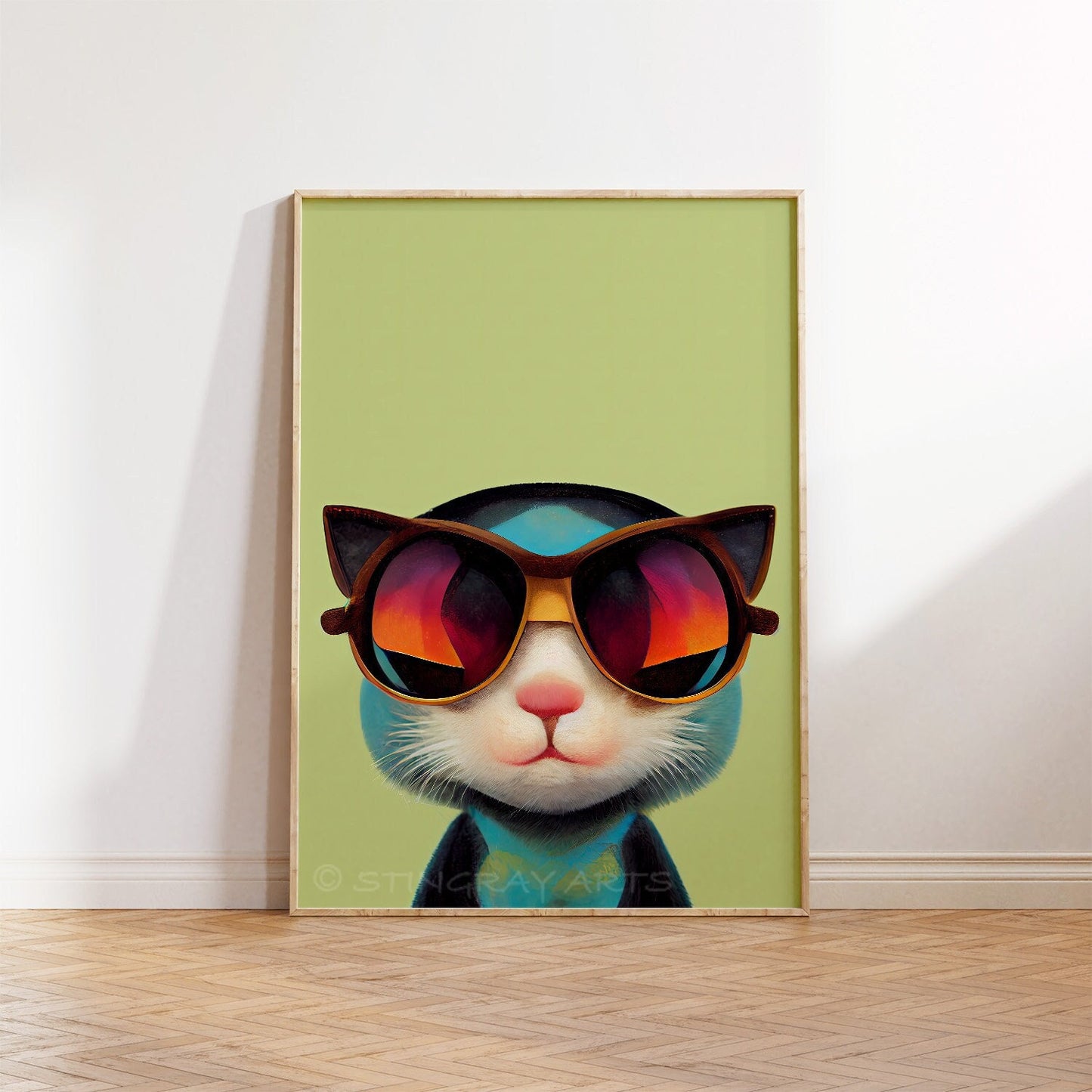 Retro Kitten In Sunglasses Printable Art - Instant Download