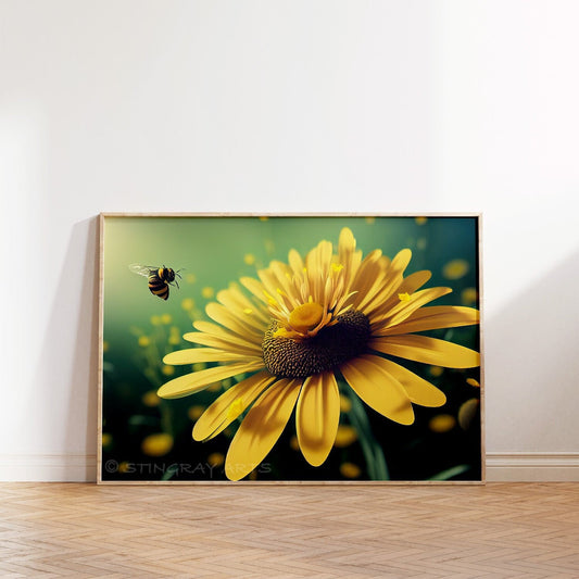 Bumble Bee & Flower Printable Art - Instant Download