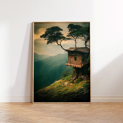 Tree House In A Valley Printable Art - Instant Download