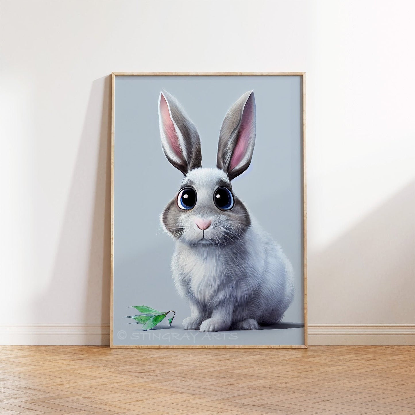 Rabbit & Leaf Character Printable Art - Instant Download