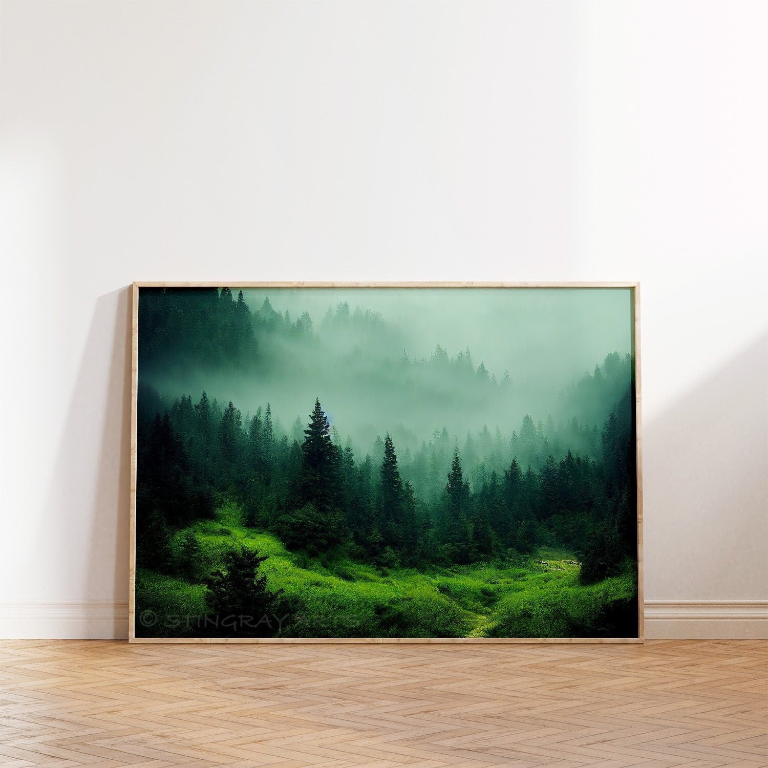 Foggy Pine Tree Forest Printable Art - Instant Download