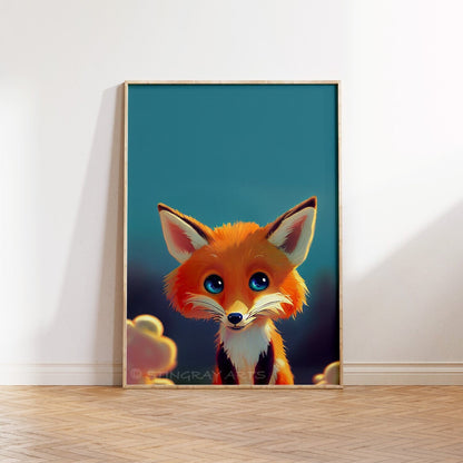 Blue-Eyed Red Fox & Clouds Printable Art - Instant Download