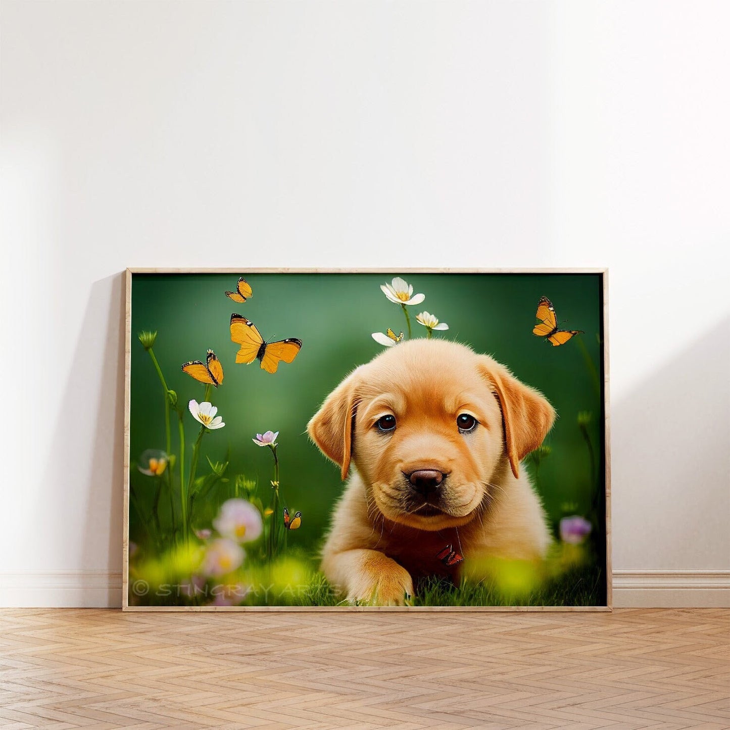 Labrador Puppy, Flowers & Butterflies Printable Art - Instant Download