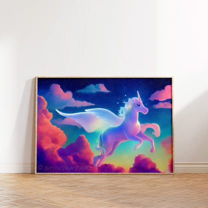 Winged Unicorn & Clouds Printable Art - Instant Download