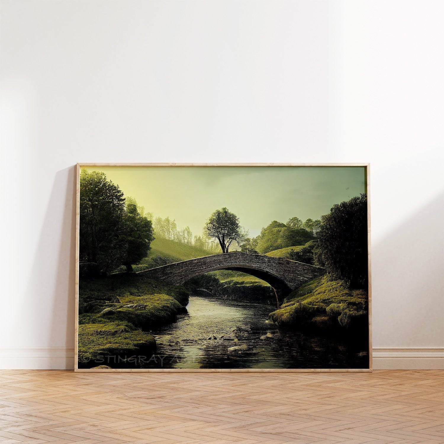 English Stone Bridge & Tree Printable Art - Instant Download