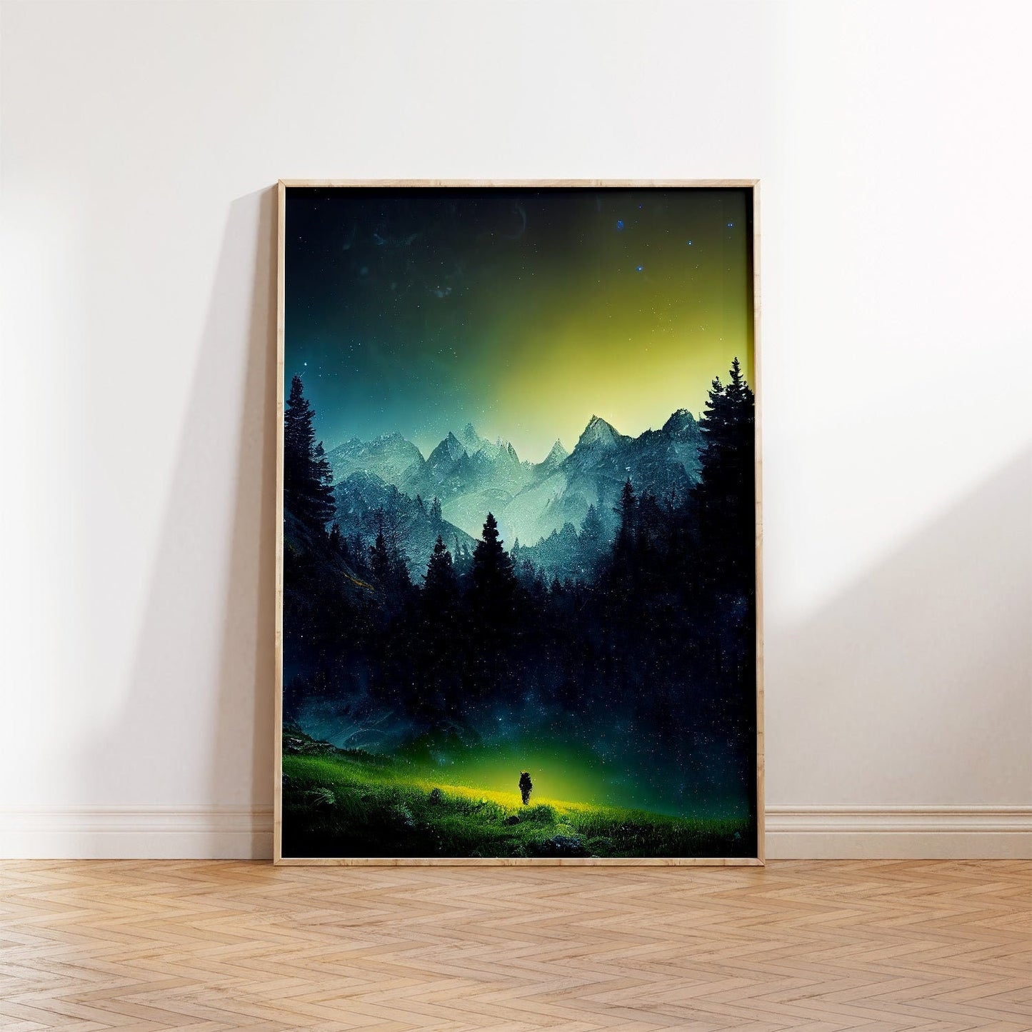 Mystery Spaceman In A Mountain Forest Printable Art - Instant Download