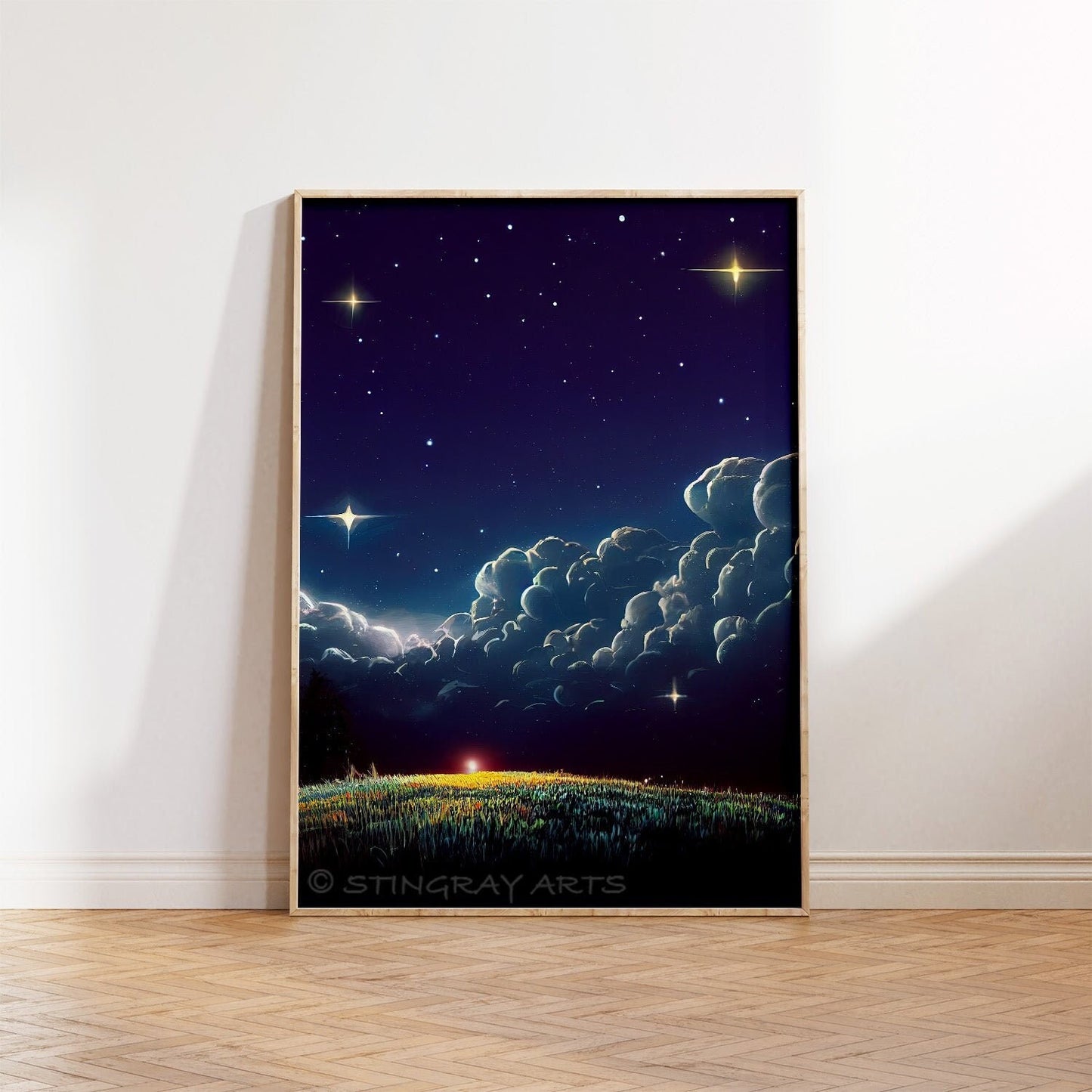 Glowing Light & Dreamlike Clouds Night Printable Art - Instant Download