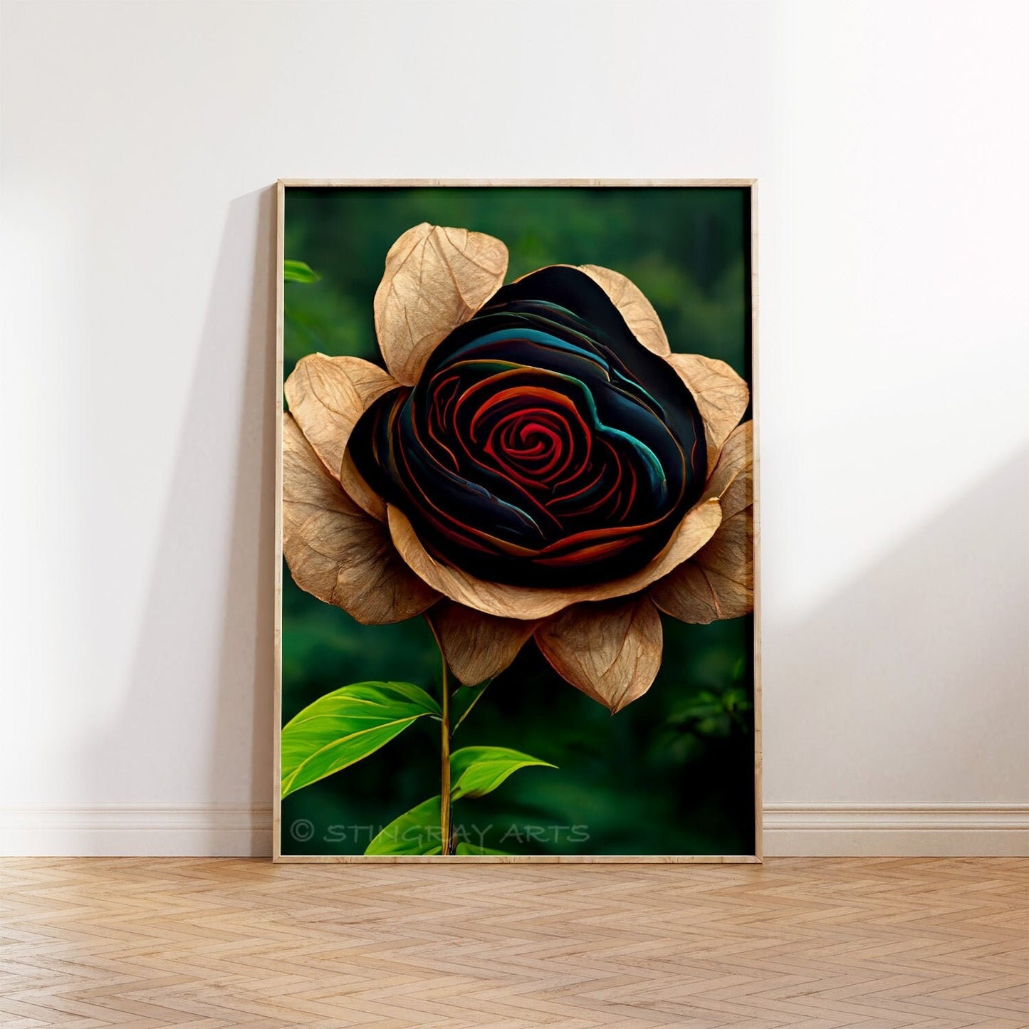 Colourful Petals Black Rose Printable Art - Instant Download