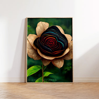 Colourful Petals Black Rose Printable Art - Instant Download