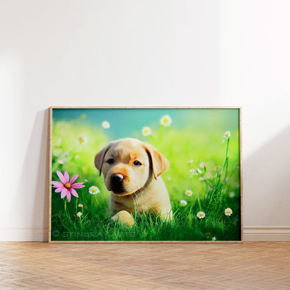 Labrador Puppy & Wildflowers Printable Art - Instant Download