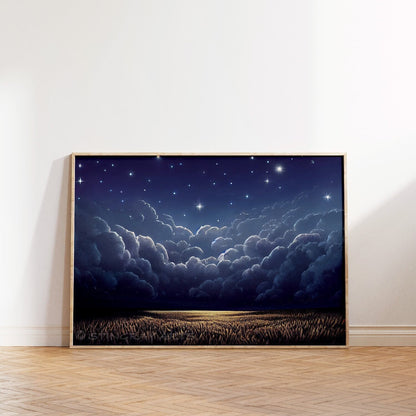 Clouds & Stars At Night Printable Art - Instant Download