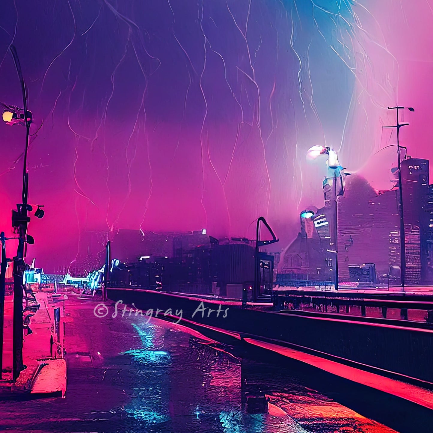 Cyberpunk Storm City Printable Art - Instant Download