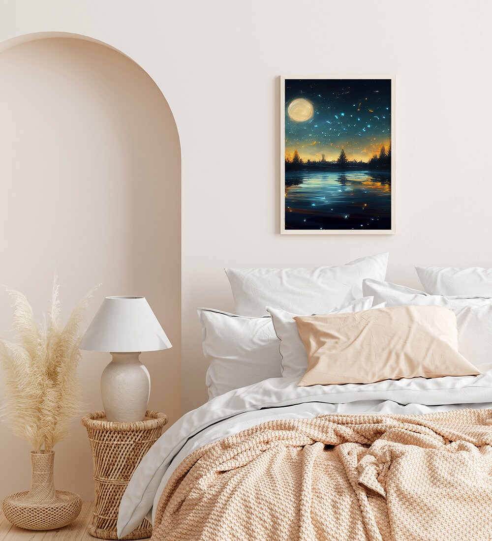 Moon & Stars Over A River Printable Art - Instant Download