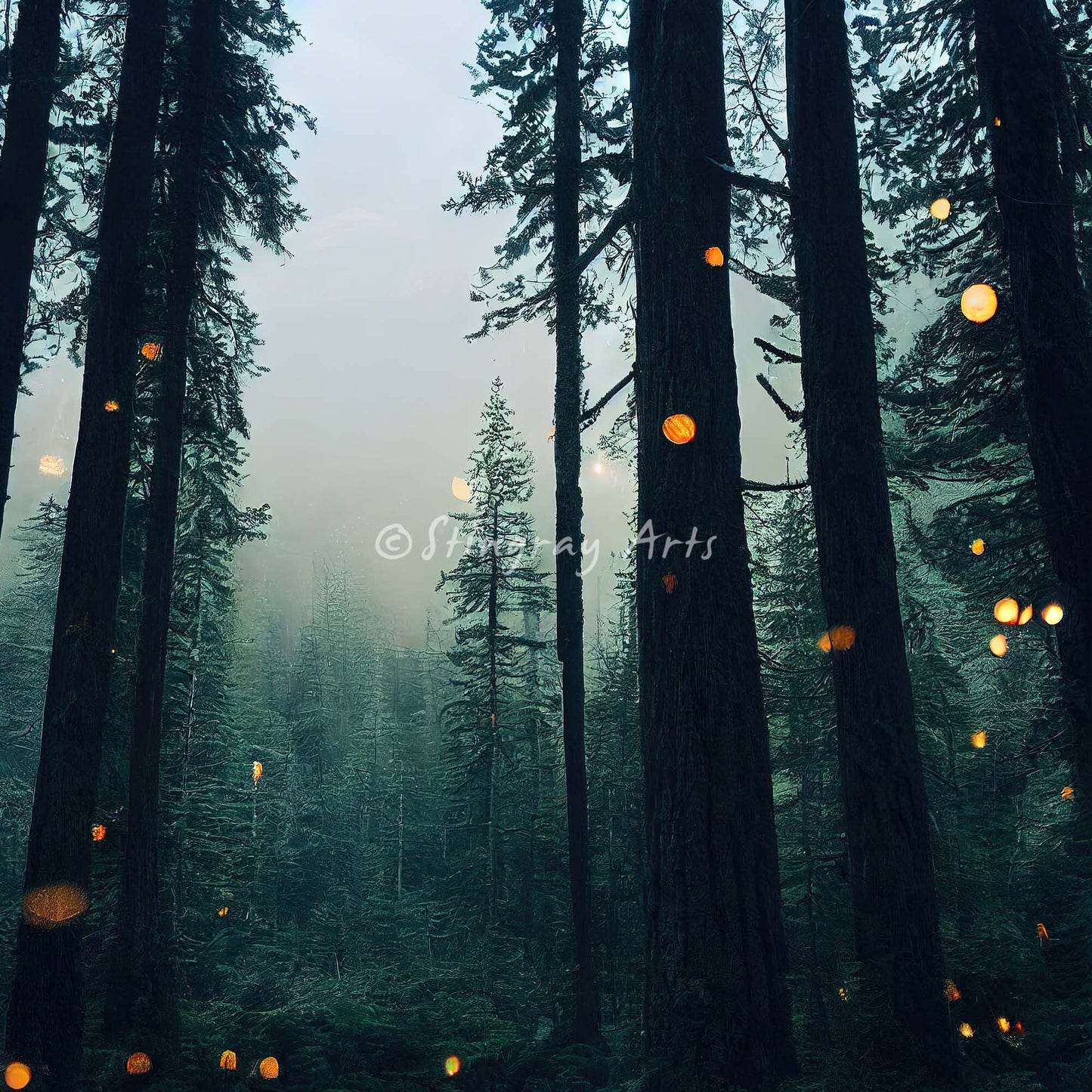 Fireflies In A Dark Forest Printable Art - Instant Download