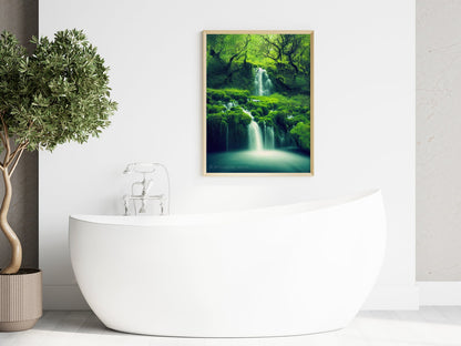 Cascading Waterfalls & Moss Forest Printable Art - Instant Download