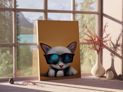 White Kitten Wearing Sunglasses Prints