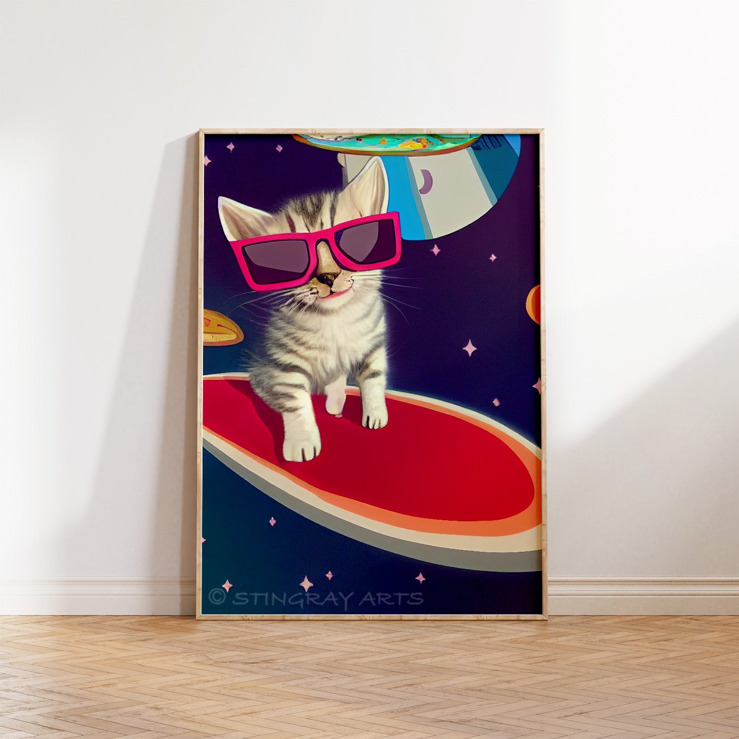 Cool Surfing Space Kitten Prints