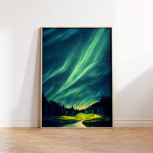 Streaming Auroras Over Forest River Prints