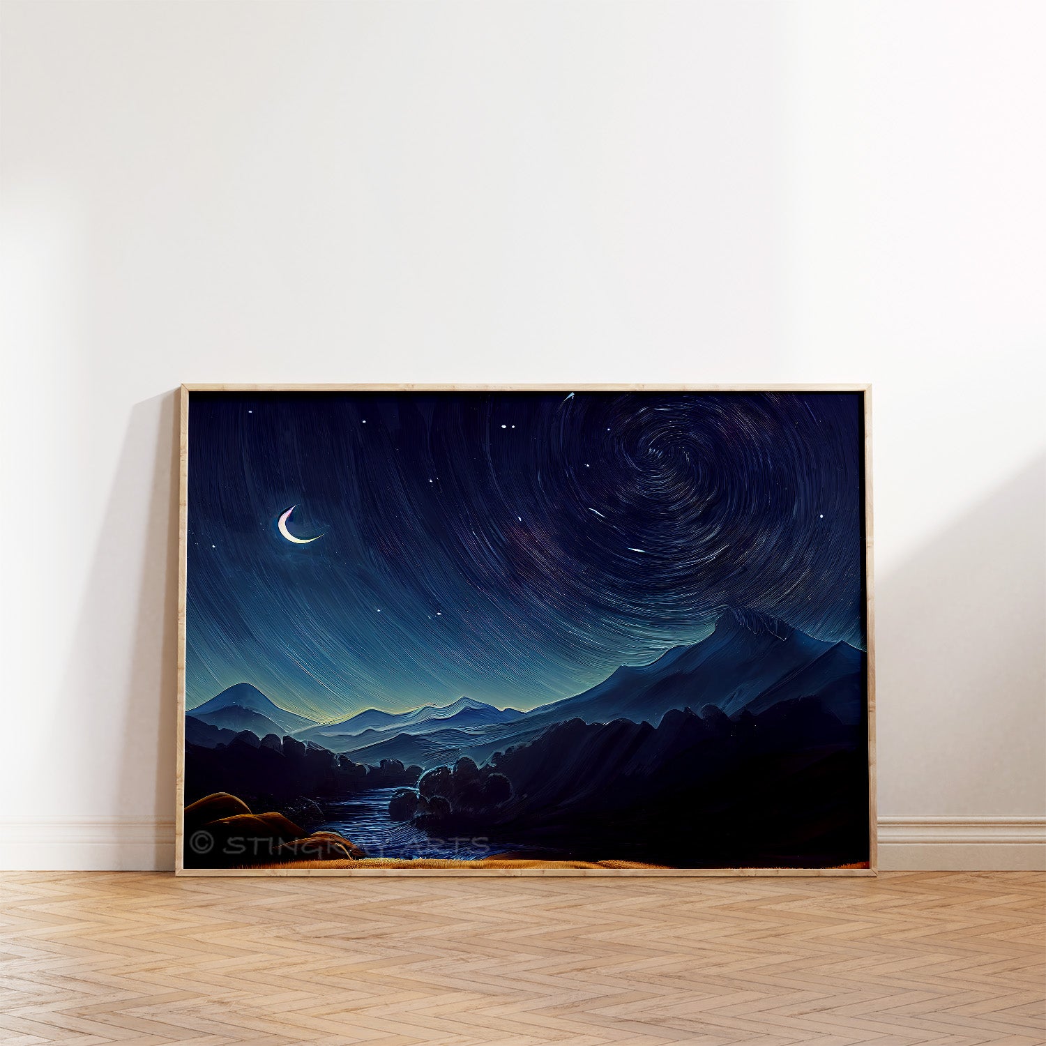 Spiralling Star Trail Over Mountains Prints