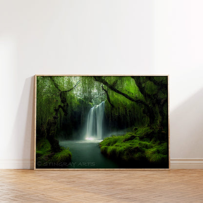 Waterfall Pond & Weeping Willow Trees Prints